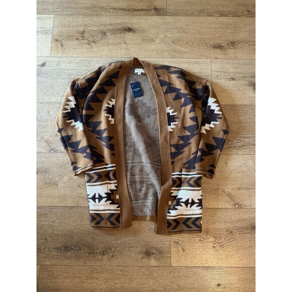 Lucky Brand Womens Brown Open Front Aztech Pattern Cardigan Size XS - Picture 1 of 3